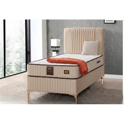 Pat + Saltea gratis Bari, spațiu depozitare, tapițat, 100x200 cm, bej