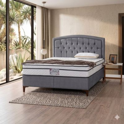 Pat + Saltea gratis Belek, gri deschis - 160x200 cm, saltea ortopedică, țesătură respirabilă, structură rezistentă