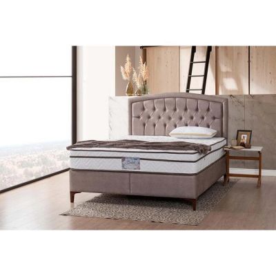 Pat + Saltea gratis Bellagio, stil modern, structură robustă, tapițerie premium, saltea inclusă, 160x200 cm, bej la reducere