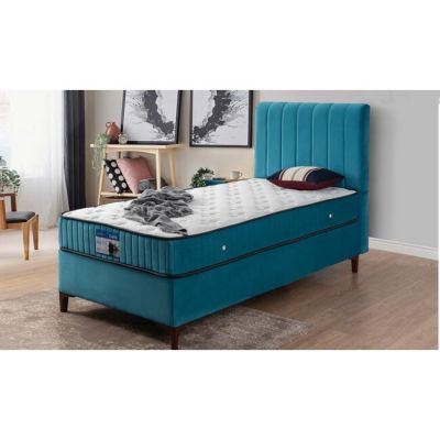 Pat + Saltea gratis Calia , confort sporit, design modern, structură robustă, țesătură respirabilă, 100x200 cm, albastru la reducere