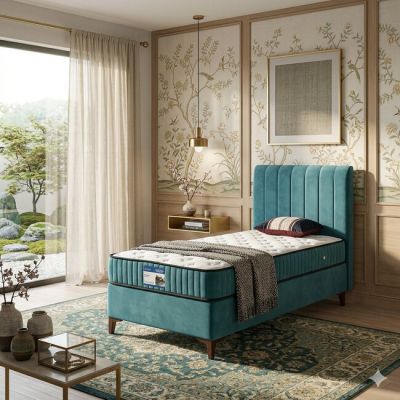 Pat + Saltea gratis Calia , confort sporit, design modern, structură robustă, țesătură respirabilă, 100x200 cm, albastru