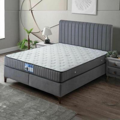 Pat +Saltea gratis Calia, design modern, capitonare elegantă, structură robustă, țesătură respirabilă, 160x200 cm, gri