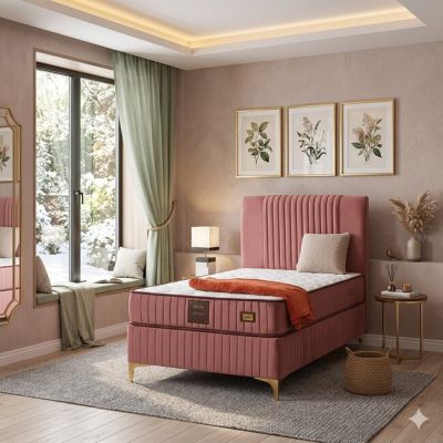 Pat + Saltea gratis Nova, crem - 100x200 cm, spațiu depozitare, tapițat