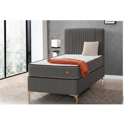 Pat + Saltea gratis Nova, gri - 100x200 cm, cu ladă depozitare, tapițat