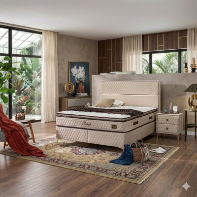 Pat + Saltea Gratis Peter, crem - 160x200 cm, catifea premium