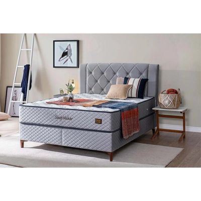 Pat + Saltea Gratis Santiago , design modern, structură robustă, tapițerie premium, 180x200 cm, gri