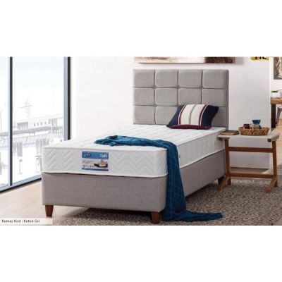 Pat + Saltea gratis Selena, design modern, cadru rezistent, tehnologie arcuri împachetate, saltea inclusă, 100x200 cm, gri