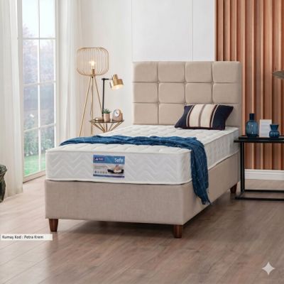 Pat + Saltea gratis Side, crem - 100x200 cm, spațiu de depozitare, structură din oțel, sistem cu arcuri individuale