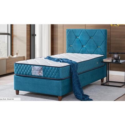 Pat + Saltea Gratis Yakut, albastru - 100x200 cm, capitonare eleganta, spatiu depozitare