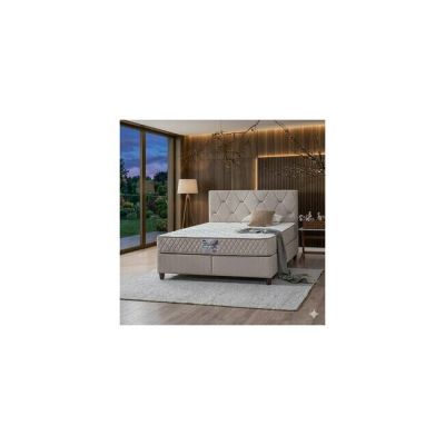 Pat + Saltea gratis Yakut, crem - 180x200 cm, capitonare premium, spatiu depozitare, confort ortopedic