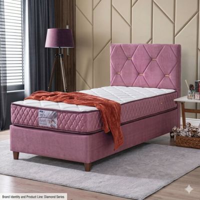 Pat + Saltea Gratis Yakut, roz braid 13 - 100x200 cm, capitonare eleganta, spatiu depozitare