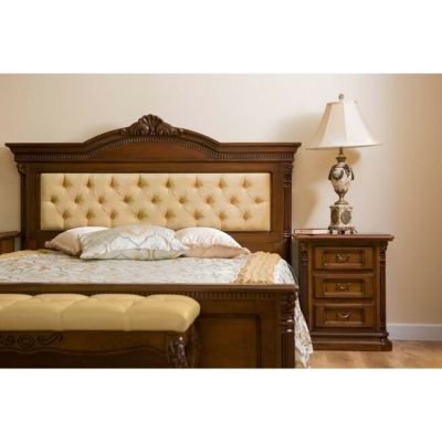 Pat Sonia, structură solidă + design elegant, lemn masiv fag + MDF furniruit, 160x200 cm, nuc