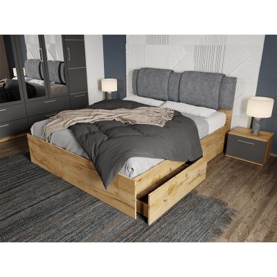 Pat Stejar Auriu cu tapiterie gri - Acapulco 160x200 1 Set ( 2 sertare )