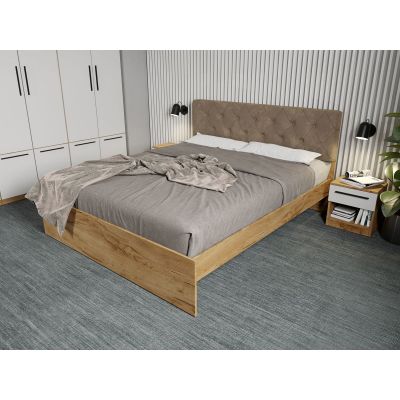 Pat Stejar Auriu cu tapiterie maro - Madrid 160x200 Fara sertare