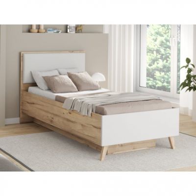 Pat Vankka, Dimensiune Saltea 90 x 200 Cm Somiera Rabatabila, Stejar Pardosit si Alb