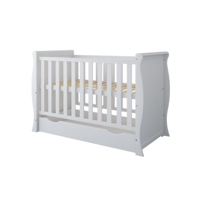 Patut din lemn 120x60 cm cu laterala detasabila ,sertar si margine din silicon pentru protectie dintisori Mini Sleight White