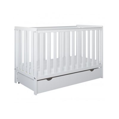 Patut din lemn si MDF pentru copii Nichiduta Bambi Alb cu sertar pe roti,sistem 2 bare detasabile,vopsele ecologoce pe baza de apa,margini rotunjite,dimensiuni interioare 120x60 cm