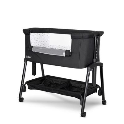 Patut pliabil co-sleeper Lorelli Millie Black 0 luni+ maxim 9 kg, inaltime reglabila 7 pozitii, sistem antireflux, plasa de tantari, saltea inclusa