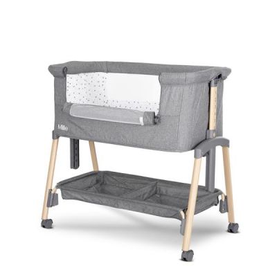 Patut pliabil co-sleeper Lorelli Millie Grey 0 luni+ maxim 9 kg, inaltime reglabila 7 pozitii, sistem antireflux, plasa de tantari, saltea inclusa