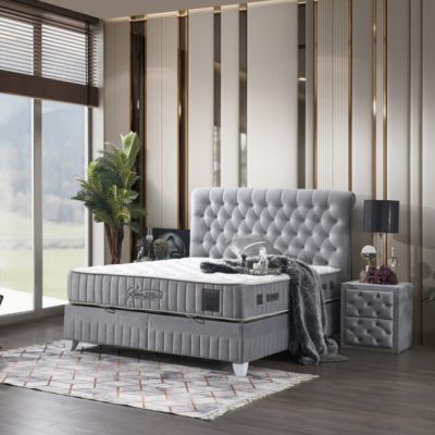 Set pat+saltea Gratis Sensitive 180/200 cm m gri cu somieră rabatabilă, ladă depozitare și saltea inclusă, înălțime 30 cm