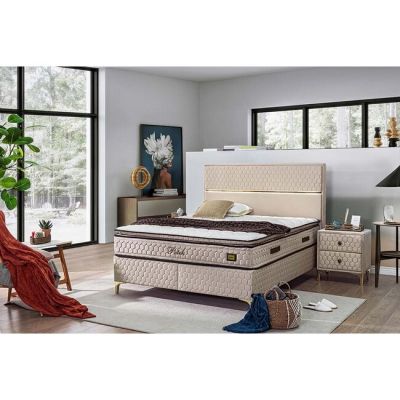 Set pat + saltea Peter, catifea premium, 160x200 cm, crem