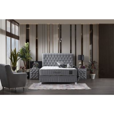 Set pat+saltea Sensitive 180/200 cm m gri cu somieră rabatabilă, ladă depozitare și saltea inclusă, înălțime 30 cm