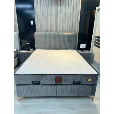 Set pat tapitat Bari + saltea Bari 160x200 cm gri