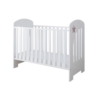 Set Patut din lemn 120x60cm cu somiera reglabila pe 3 nivele de inaltime si margine din silicon pentru protectie dintisori Little Star Pink + Saltea cu husa detasabila din microfibra 12 cm grosime Nichiduta Cocos Comfort +