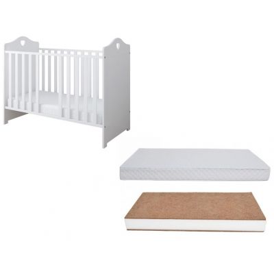 Set Patut din lemn Nichiduta cu somiera reglabila si margine din silicon pentru protectie dintisori Bella White + Saltea cu husa detasabila din microfibra 12 cm grosime Nichiduta Cocos Comfort