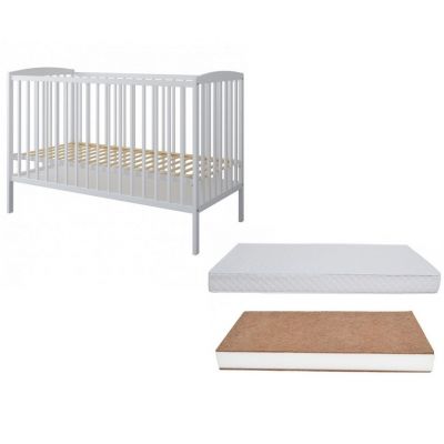 Set Patut din lemn pana la 4 ani cu somiera reglabila pe 3 nivele de inaltime Nichiduta 120x60 cm Grace Alb + Saltea cu husa detasabila din microfibra 12 cm grosime Nichiduta Cocos Comfort