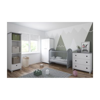 Set Patut din lemn pentru copii pana la 4 ani 124x66 cm cu sistem 3 bare detasabile Tymon Grey + Saltea cu husa detasabila din microfibra 12 cm grosime Nichiduta Cocos Comfort +