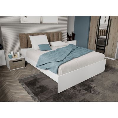 Pat Alb cu tapiterie Bej 160x200 Fara sertare