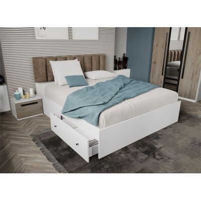 Pat Alb cu tapiterie Bej 180x200 1 Set ( 2 sertare )