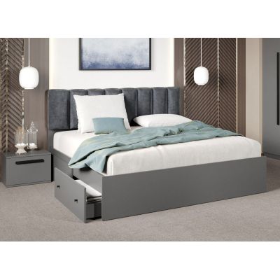 Pat Gri cu tapiterie Gri inchis 180x200 1 Set ( 2 sertare )