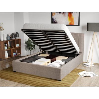 Pat Tapitat Adam cu somiera rabatabila si lada de depozitare Bej - Poso 02 160x200