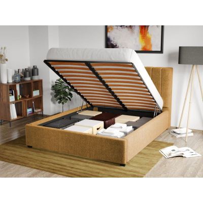 Pat Tapitat Adam cu somiera rabatabila si lada de depozitare Galben - Eden 11 140x200