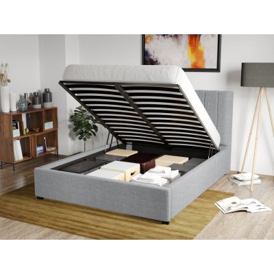 Pat Tapitat Adam cu somiera rabatabila si lada de depozitare Gri Deschis - Poso 55 140x200