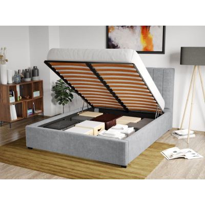 Pat Tapitat Adam cu somiera rabatabila si lada de depozitare Gri Deschis - Poso 55 140x200