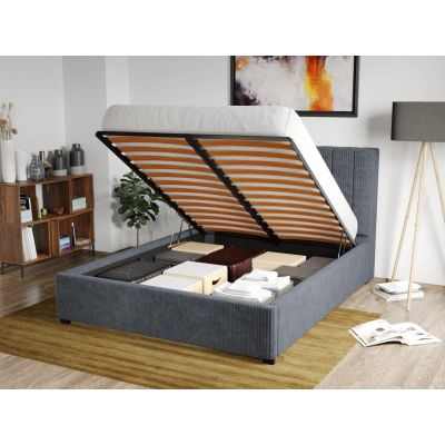 Pat Tapitat Adam cu somiera rabatabila si lada de depozitare Gri - Poso 22 160x200