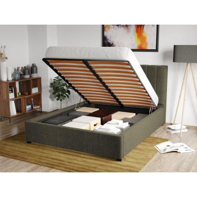 Pat Tapitat Adam cu somiera rabatabila si lada de depozitare Verde inchis - Eden 12 160x200