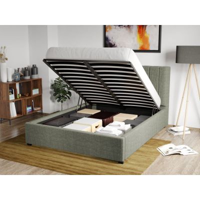 Pat Tapitat Adam cu somiera rabatabila si lada de depozitare Vernil - Poso 47 140x200