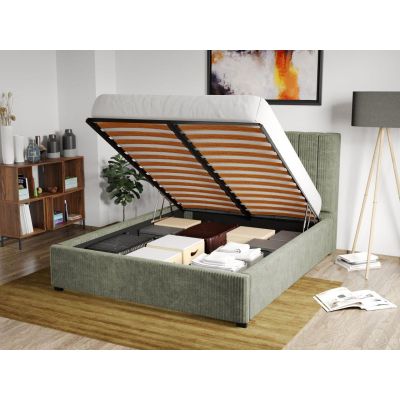 Pat Tapitat Adam cu somiera rabatabila si lada de depozitare Vernil - Poso 47 140x200