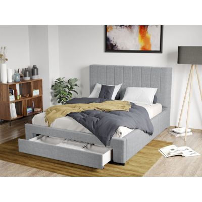 Pat Tapitat Adam cu somiera si sertar Gri Deschis - Poso 55