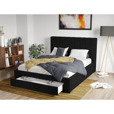 Pat Tapitat Adam cu somiera si sertar Negru - Poso 135