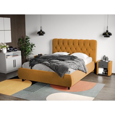 Pat Tapitat Catifea Mega cu somiera fixa Galben mustar – Riviera 41 140x200