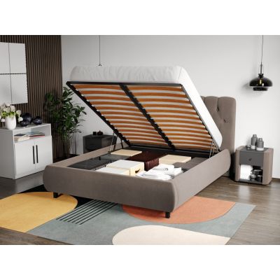 Pat Tapitat Catifea Mega cu somiera rabatabila si lada de depozitare Cappuccino Velluto 29 140x200