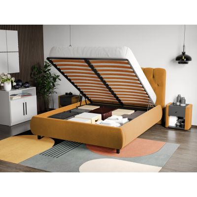 Pat Tapitat Catifea Mega cu somiera rabatabila si lada de depozitare Galben mustar – Riviera 41 180x200