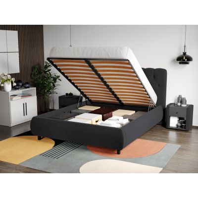 Pat Tapitat Catifea Mega cu somiera rabatabila si lada de depozitare Gri Inchis - Velluto 19 180x200