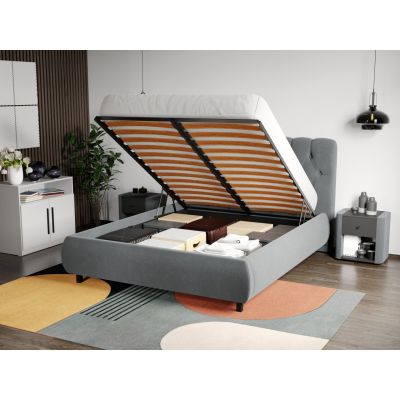 Pat Tapitat Catifea Mega cu somiera rabatabila si lada de depozitare Gri - Velluto 16 140x200