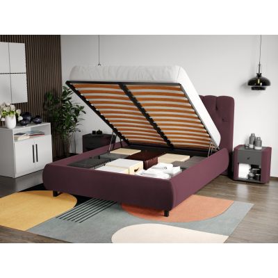 Pat Tapitat Catifea Mega cu somiera rabatabila si lada de depozitare Mov - Riviera 69 140x200